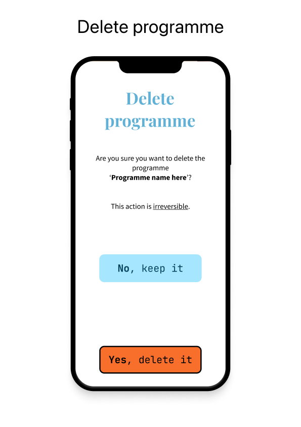Delete programme screen