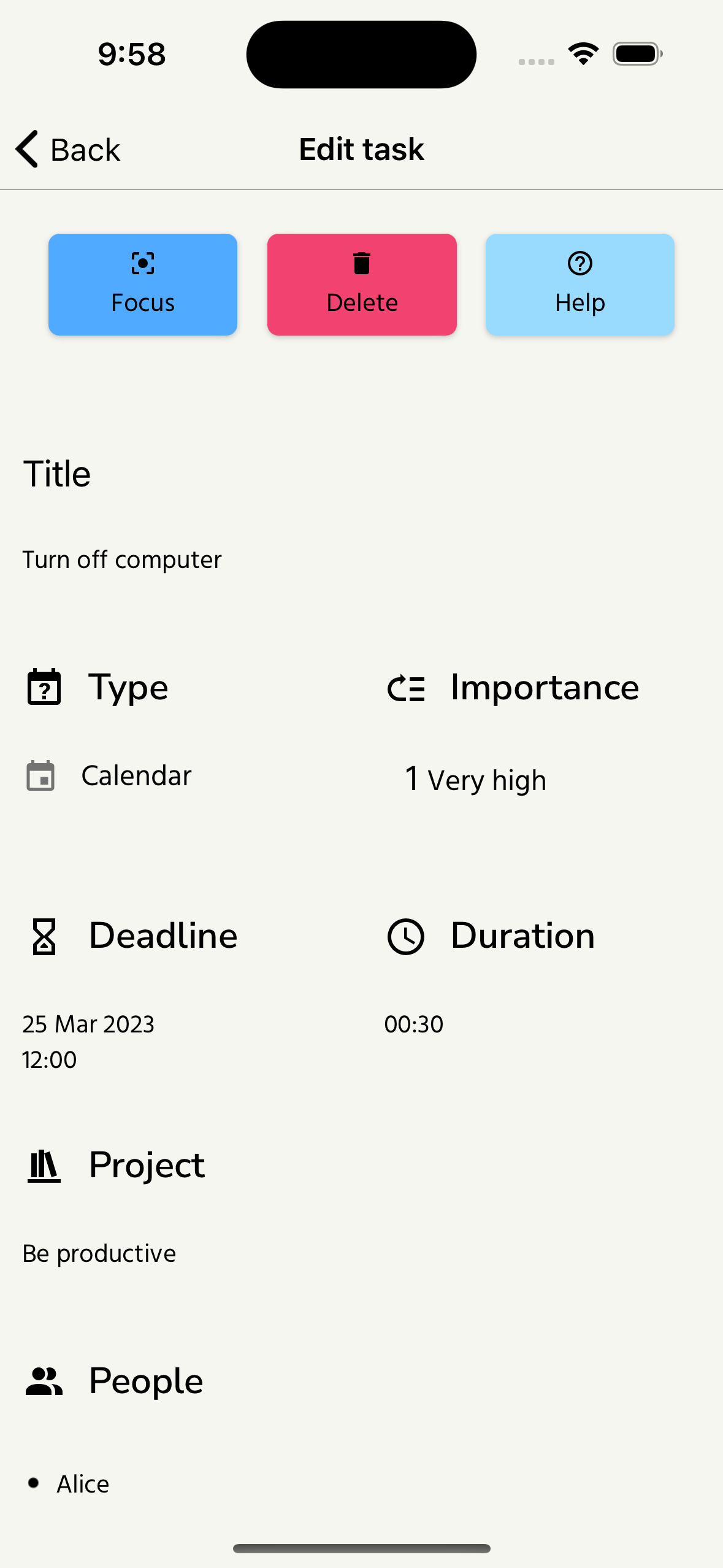 edit task screen