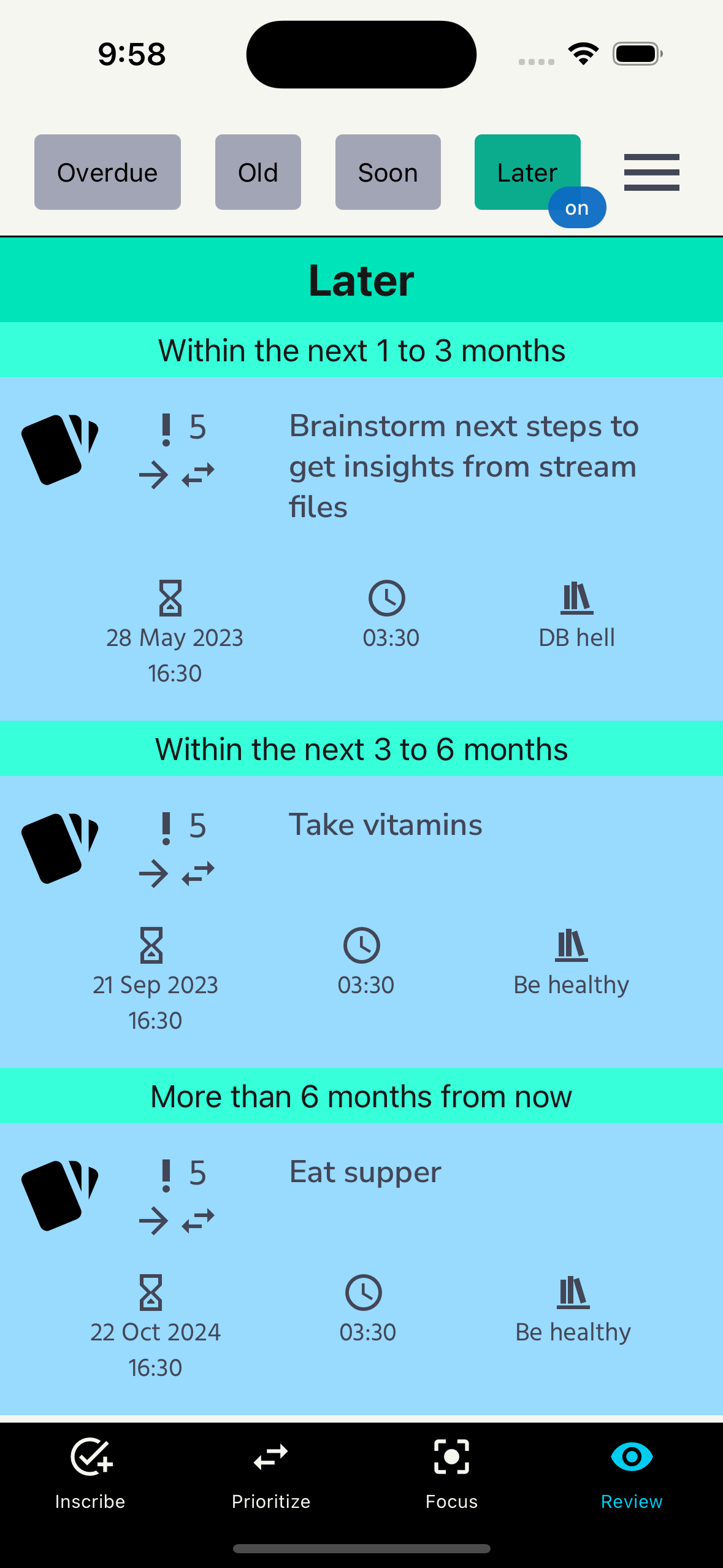 review screen with later filter applied